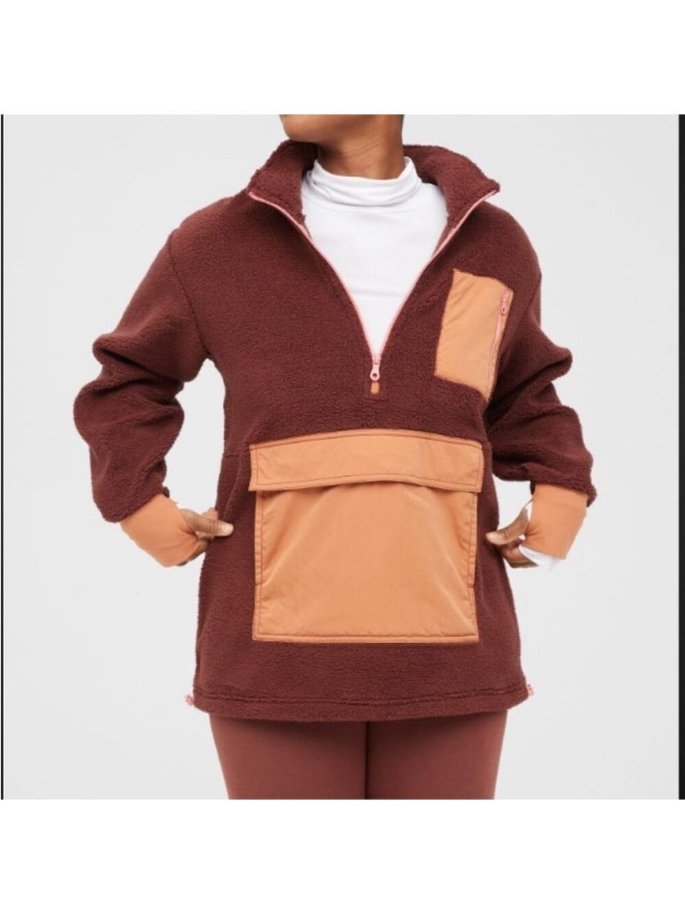 Offline Aerie Cozy Sherpa Brown Nylon Quarter Zip Pullover Fleece Teddy Medium